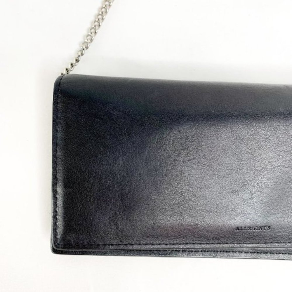 ALL SAINTS Smooth Leather Black Chain Wallet - Picture 4 of 5